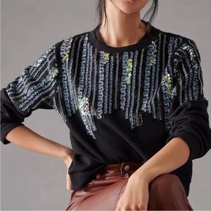 Anthropologie black sequin letmebe sweatshirt